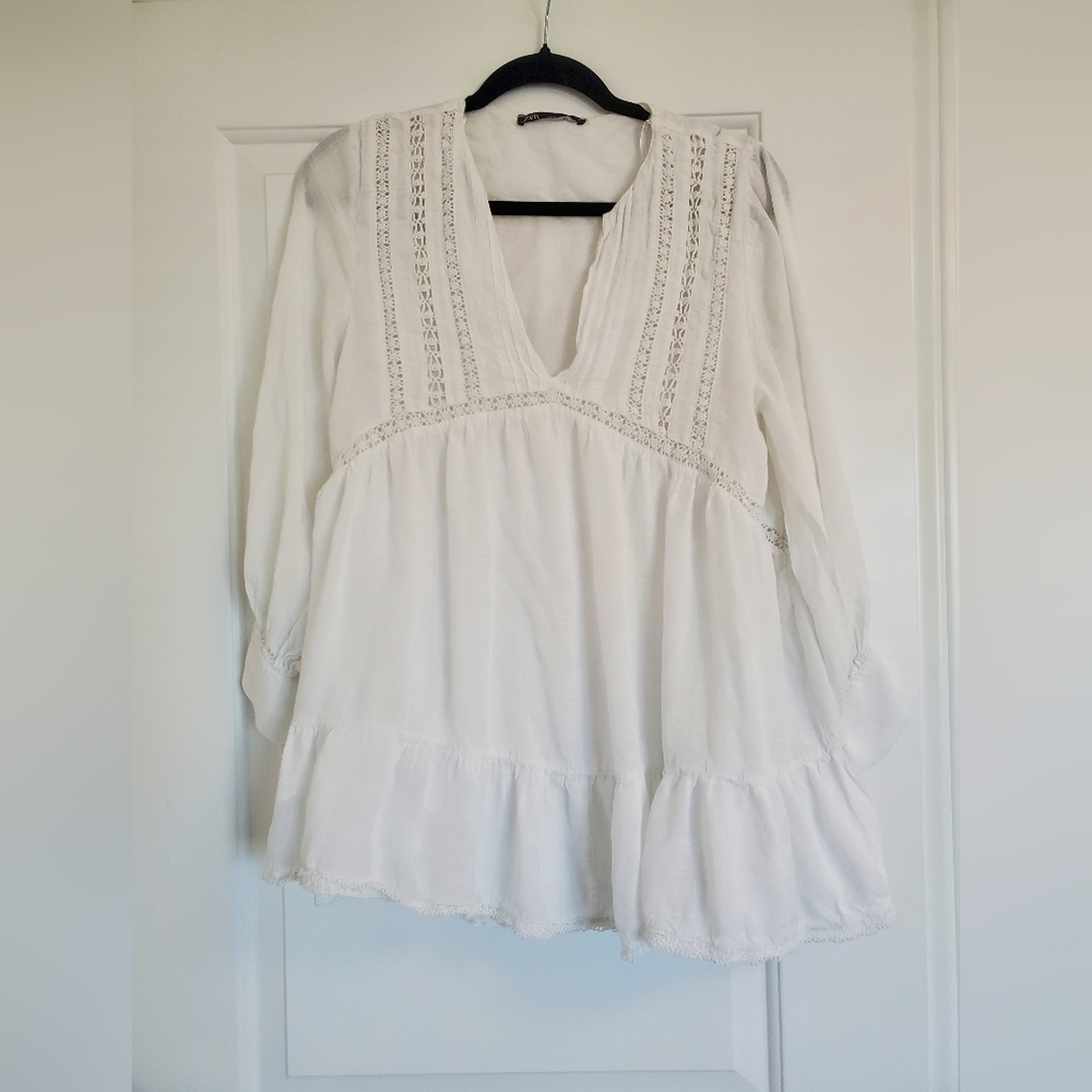 Zara XS Flowy Bohemian Beachy Coastal Cowgirl Summer Tunic Top Swimsuit Cover Up